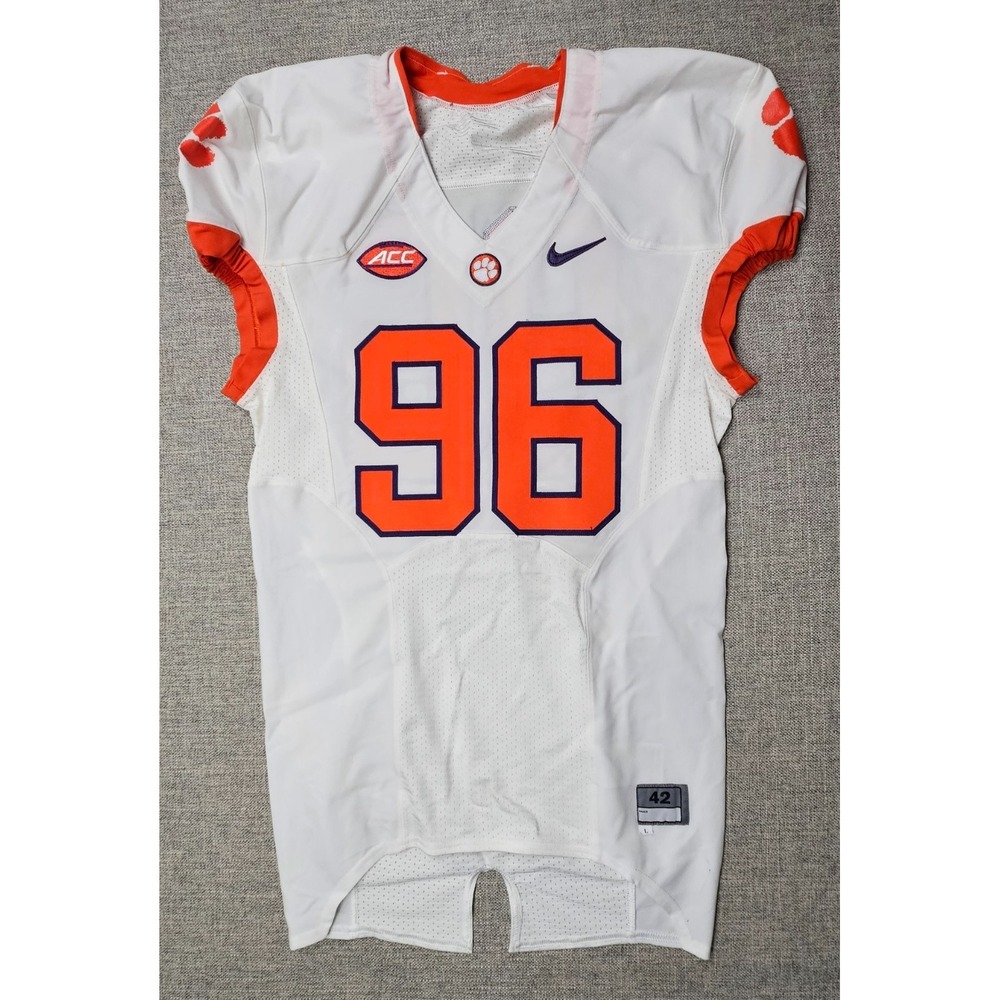 Clemson Tigers Football Jersey Mens 42 L White Game Worn Team Issued Nike #96